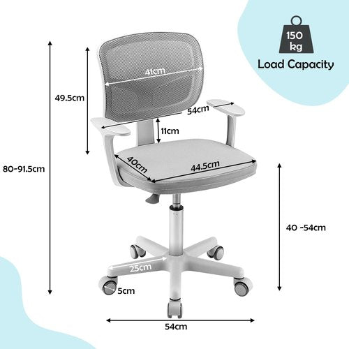 Kids Desk Chair, Height Adjustable Children Study Chair w/Lumbar Support, Swivel Mesh Seat, Universal Casters, Ergonomic Kids Task Chair for Boys Girls Aged 3-10, Home, School, Office(Grey)