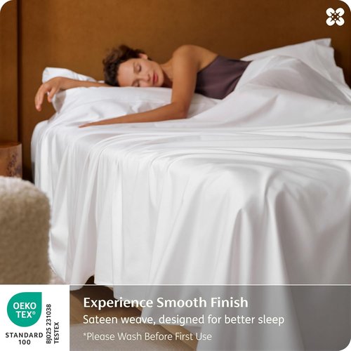 Bedsure 100% Giza Egyptian Cotton King Size Sheets - Silky Luxury Hotel Quality, 18-Inch Deep Pocket, White