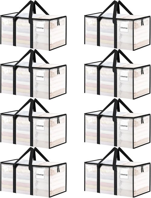 Extra Large Heavy-Duty Moving Bags by [Brand Name] - 8 Pack Clear Storage Totes with Reinforced Handles & Zippers