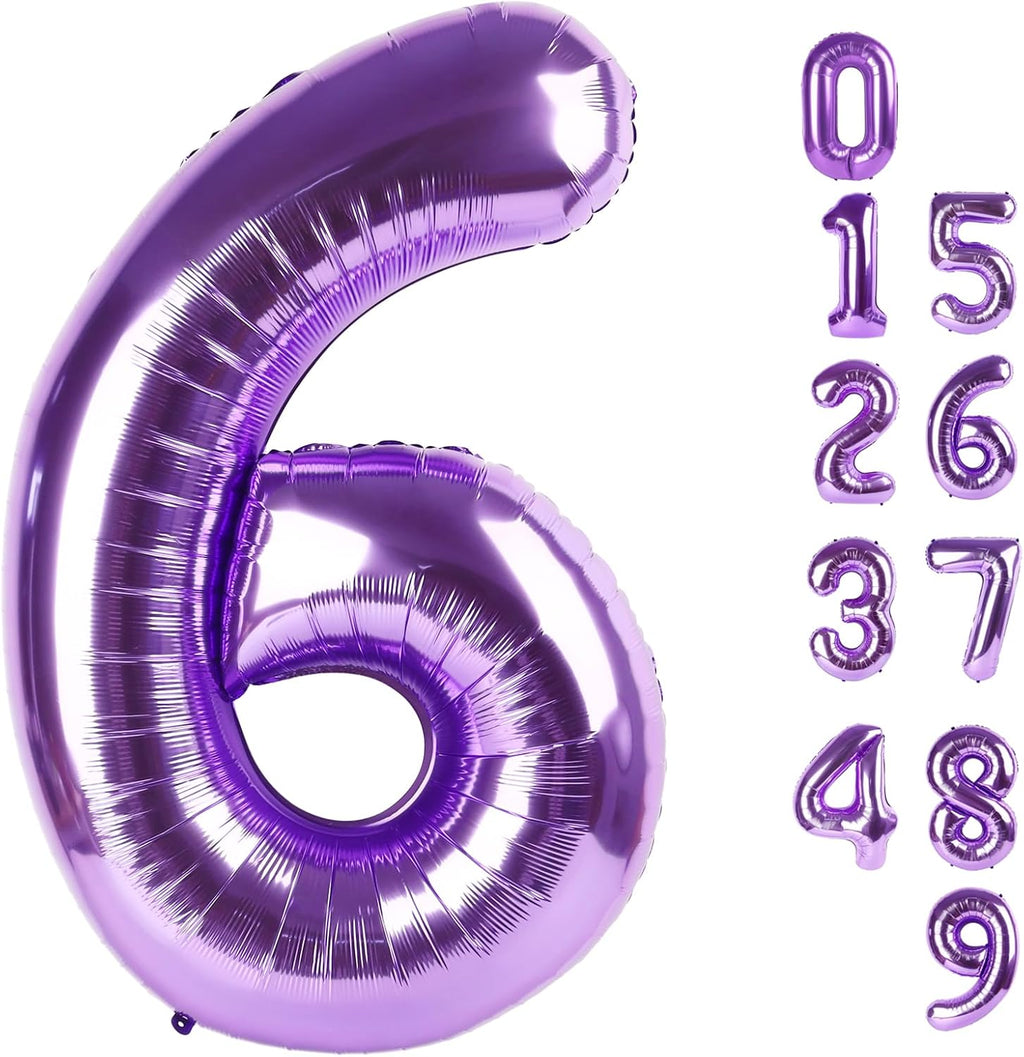 Skiennix 40-Inch Balloon Numbers - Set of 6 Birthday Balloons for Boys & Girls | Purple Decor