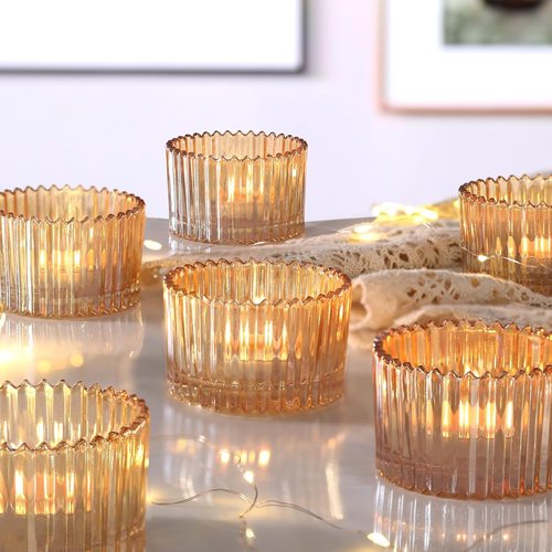 HAVITI 24 Pcs Gold Glass Tea Light Holders - Elegant Votive Candle Holders for Wedding Centerpieces