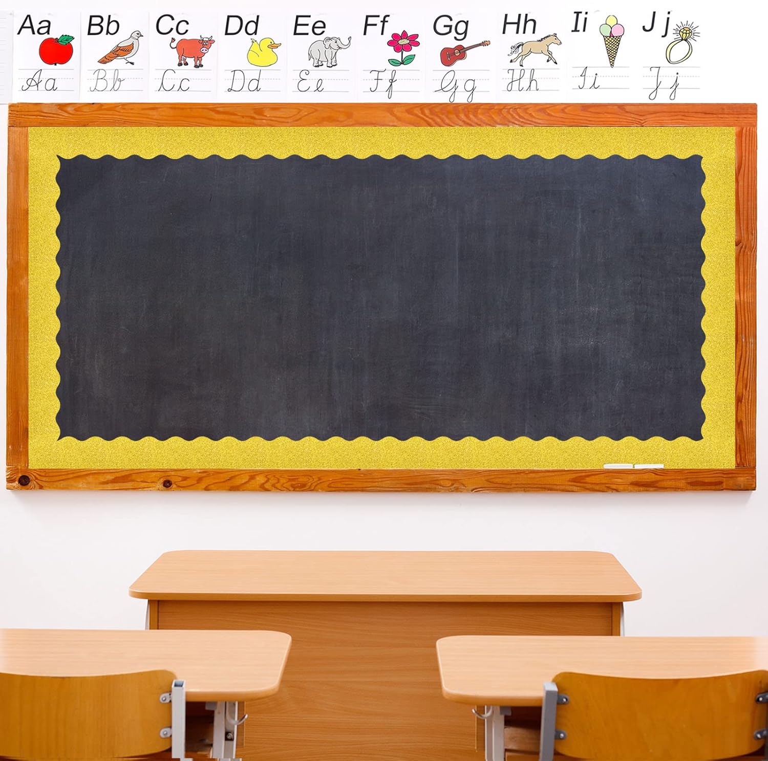 Whaline Graduation Bulletin Board Borders - Glitter Black & Gold Cap & Star Trim | 69 Ft Classroom Decor