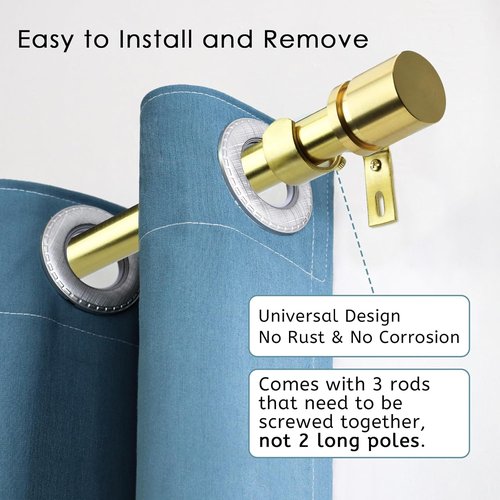 Byondeth Adjustable Curtain Rods - 16 to 60 Inches | 1-Inch Diameter with Gold Aluminium Finials