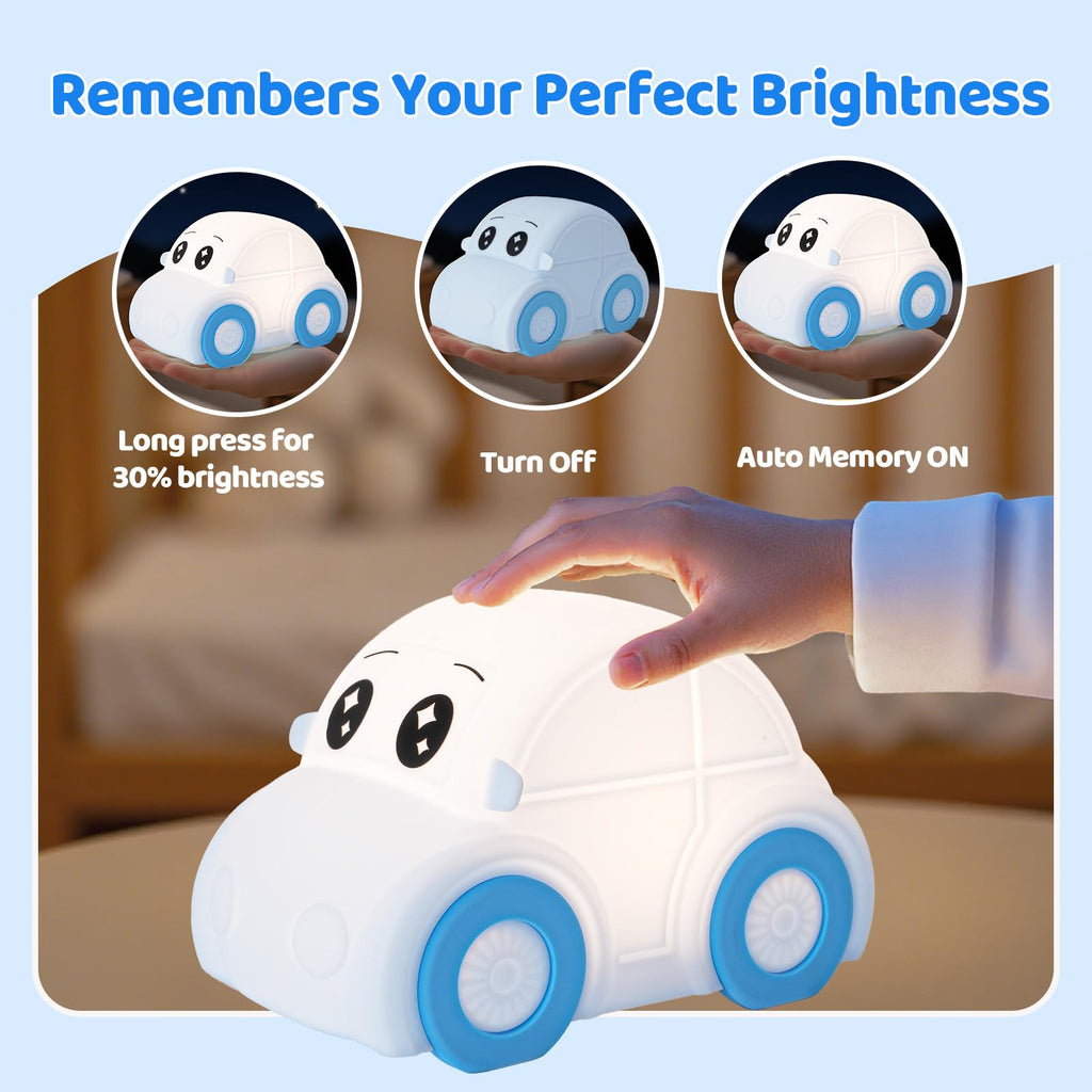 GAGBC Car Night Light for Kids, Tap Control, Color Change, 15/30/60 Min Timer, Dimmble, USB-C Rechargeable Squishy Night Light, Cute Night Lamp for Boys, Girls (car)