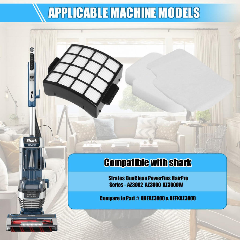 Replacement Shark AZ3002 Filters，For Shark Stratos Duoclean Powerfins Hairpro Powered Lift-Away Upright Vacuum Cleaner AZ3002 AZ3000 AZ3000W