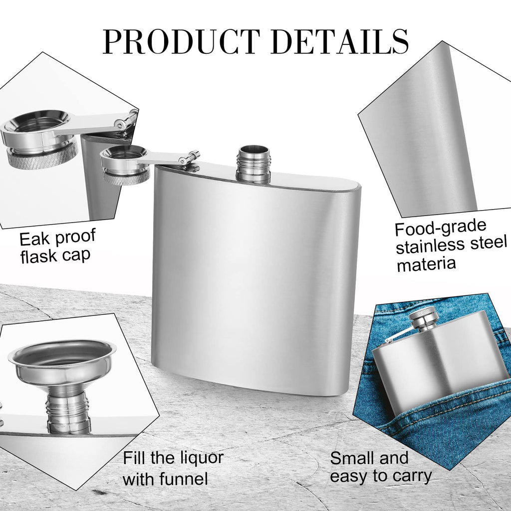 Hoolerry 30 Pack Hip Flasks for Liquor,Stainless Steel Whiskey Flask Set with Funnels Pocket Bulk for Groomsmen Gifts, Bridesmaids, Bachelor Party, Wedding Favor Supplies(6 oz,Silver)