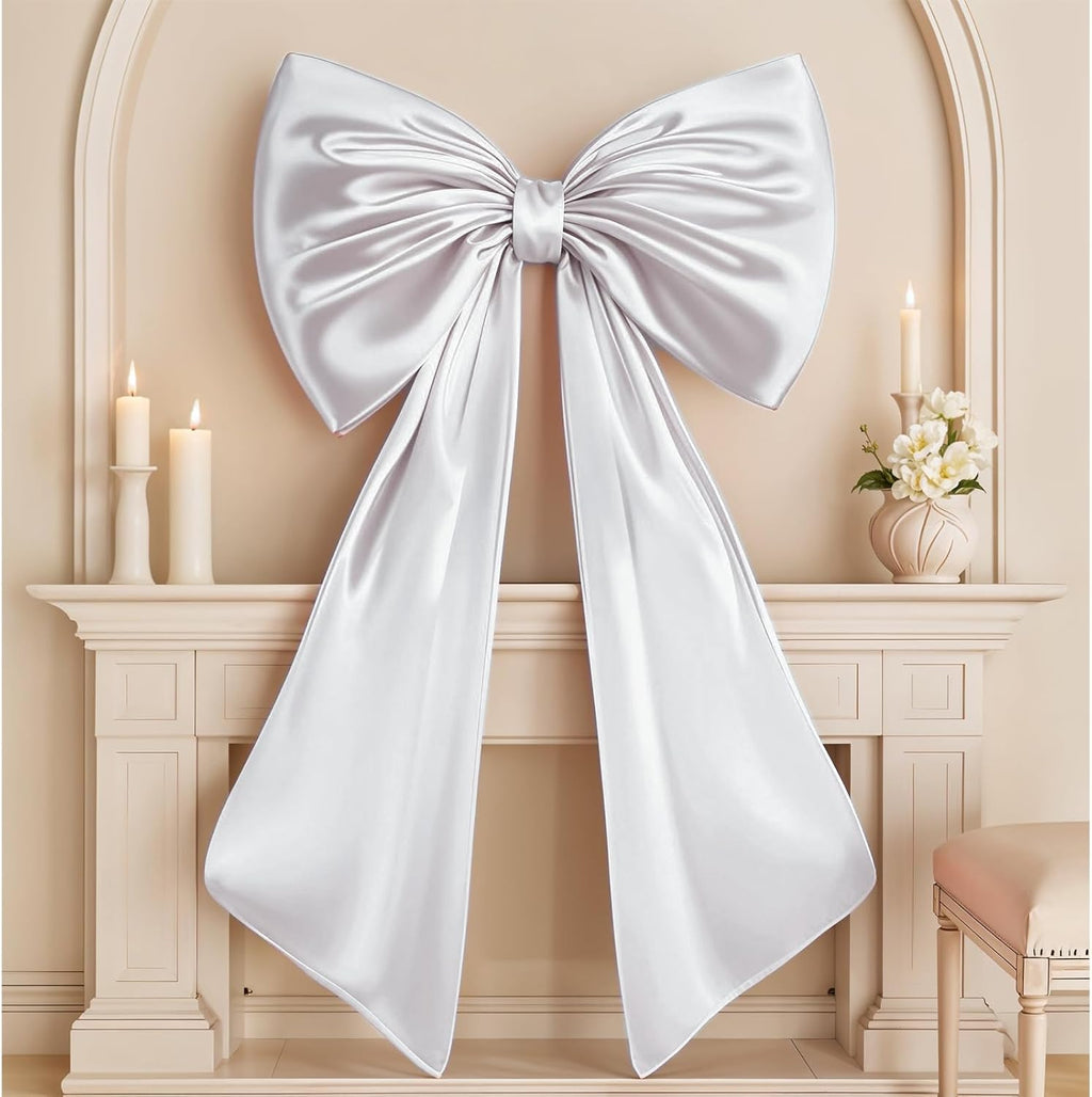 Skiennix Huge White Bow Decor - Large Satin Ribbon Tie for Weddings & Birthdays | Coquette Wall Decoration