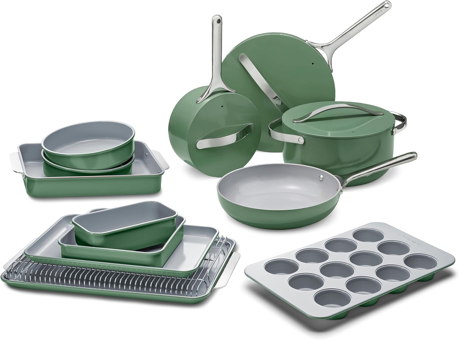Caraway 23-Piece Nonstick Ceramic Cookware & Bakeware Set - Oven Safe, Non-Toxic - Sage Color