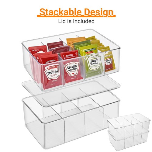 2 Pack Sauce Packet Organizer, Storage Box for Ketchup Packets, Hot Sauce Packets, and Condiment Packets, Made of Clear Plastic, Suitable for Kitchen Storage, Refrigerator Storage, One Lid Included