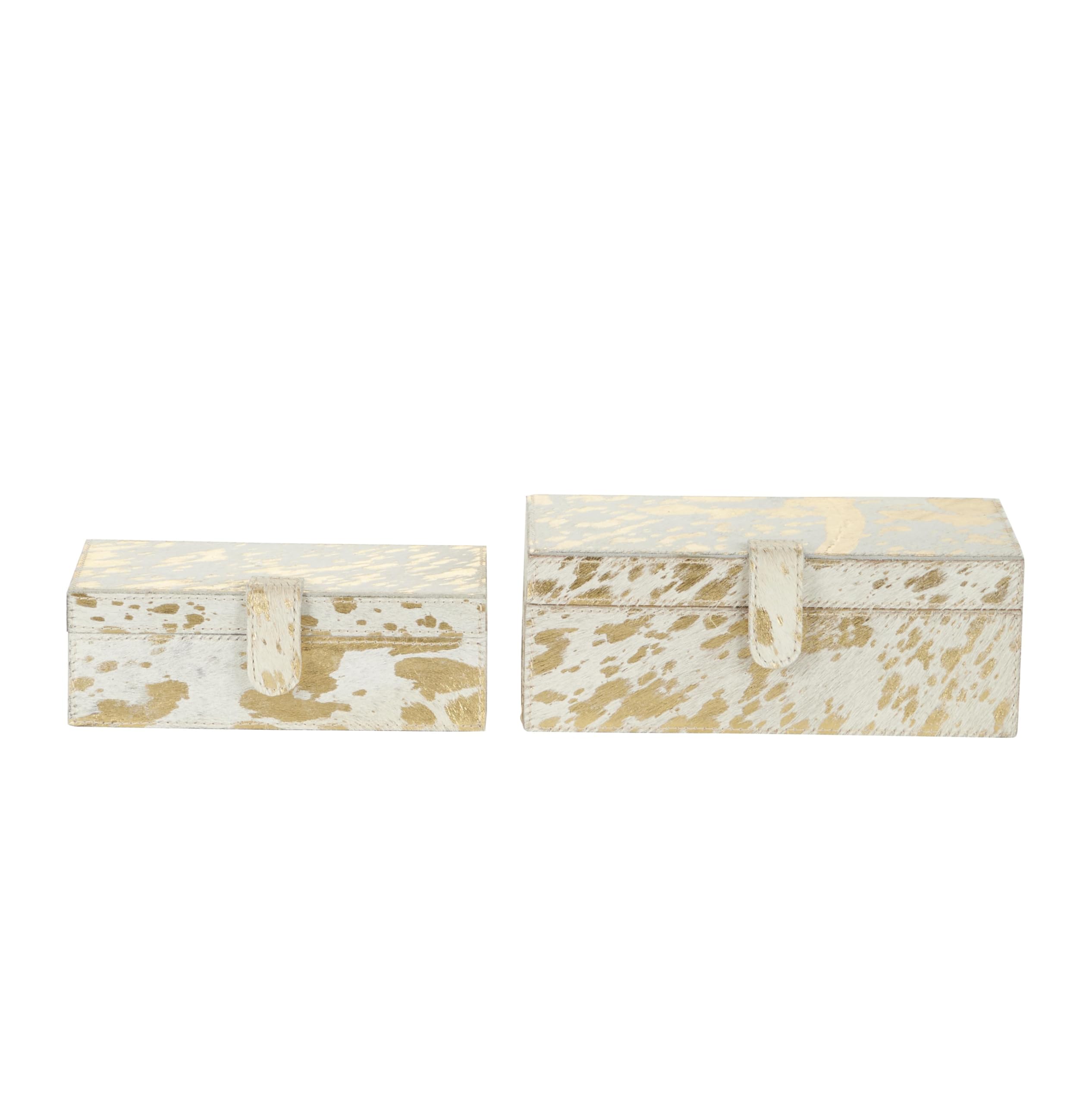Deco 79 Leather Handmade Decorative Box Decorative Keepsake Boxes with Gold Foil Paint, Set of 2 Storage Boxes 8", 10"W, Gold