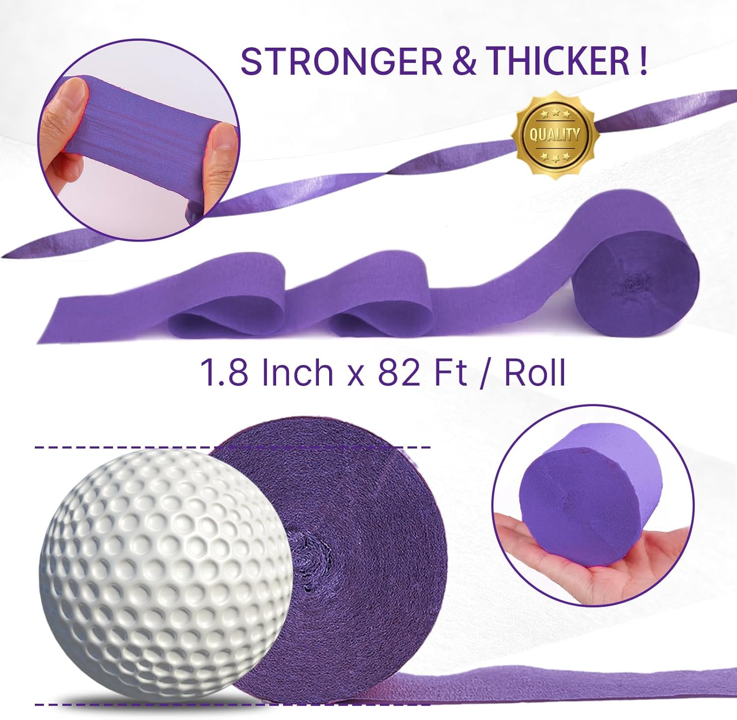 PartyWoo Crepe Paper Streamers - Navy & Purple Party Decorations | 4 Rolls, 328ft Total Length