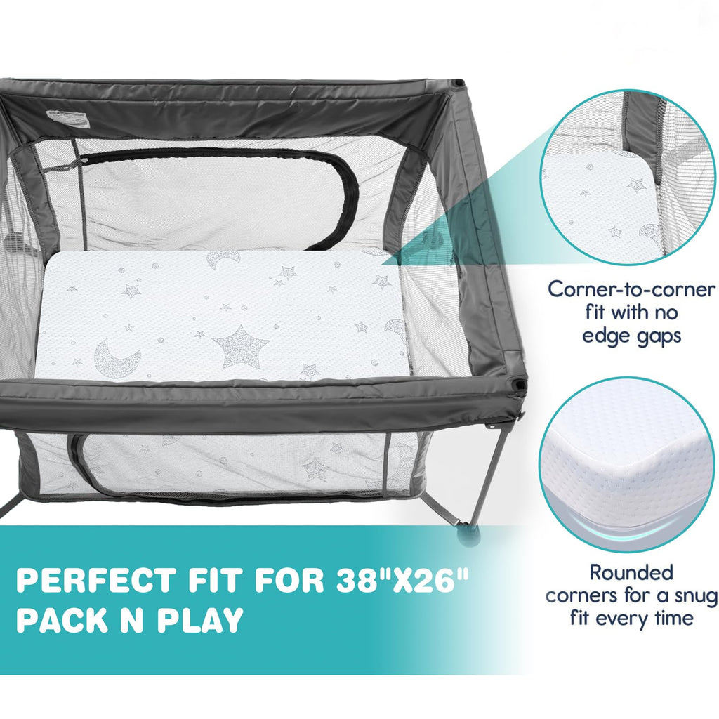 QHUCBAEG Pack and Play Mattress, 38x26 Memory Foam Pack N Play Mattresses Pad with Breathable Removable Cover, High Resilience Dual-Sided Soft & Firm Support Mattress for Pack N Play