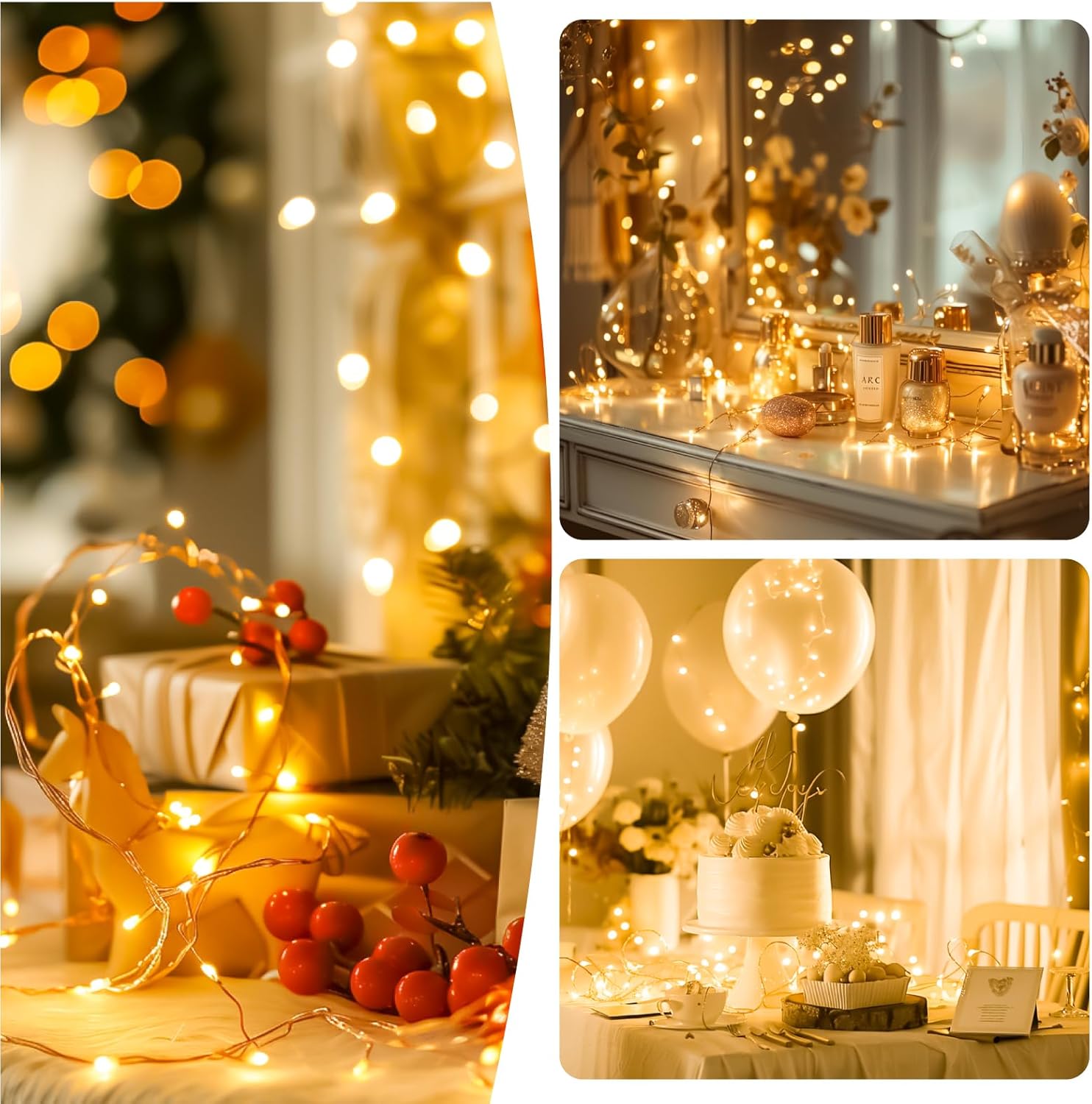 ZSJWL Rechargeable Fairy Lights - 16FT 50LED Indoor String Lights with DIY Timer & 8 Modes | Warm White