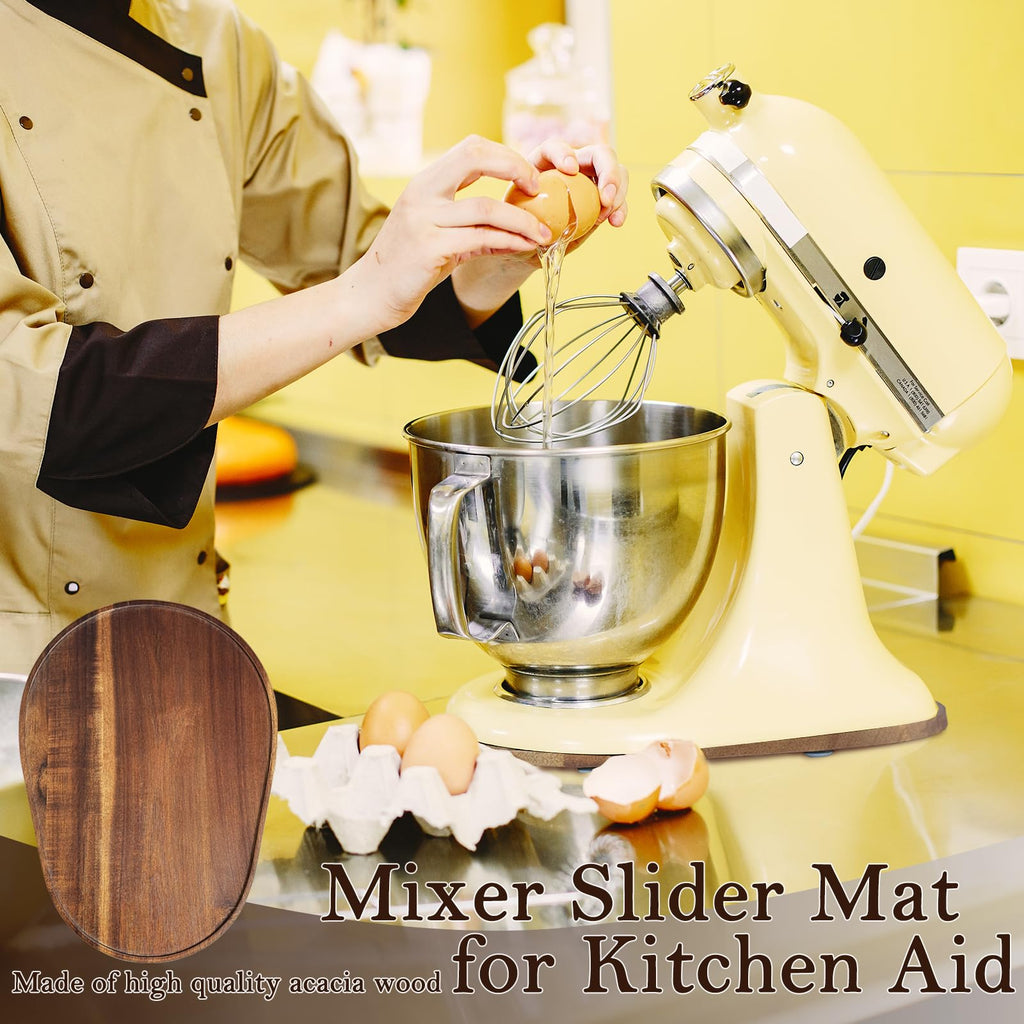 Acacia Wood Mixer Slider Mat for Kitchen Aid 5-8 Qt Tilt-Head Stand Mixer Kitchen Appliance Slider Tray Countertop Storage Attachments