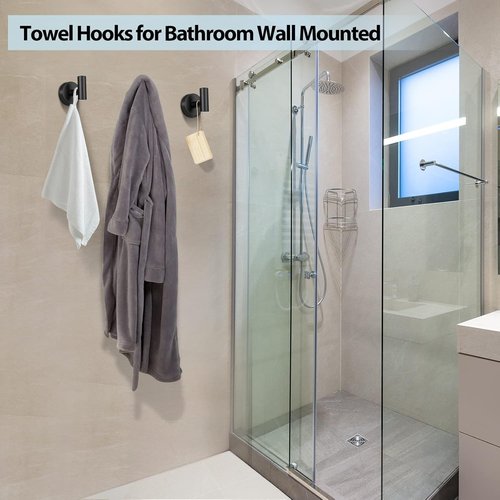 Kruodop Towel Hooks - Heavy-Duty Stainless Steel Wall Mount Holders | Black Matte Finish, 2-Pack