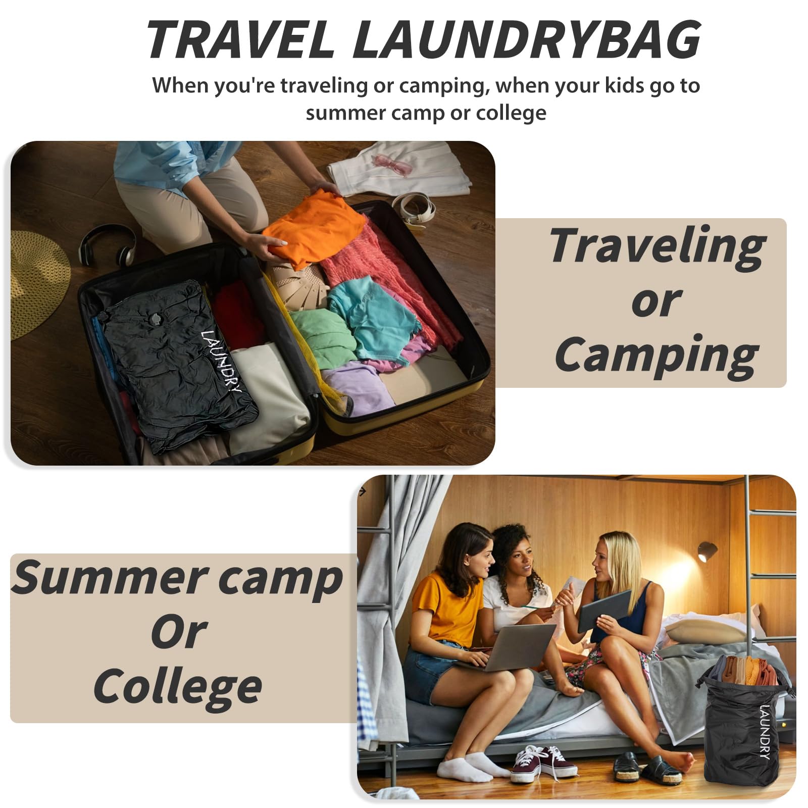 Travel Laundry Bag, Vacuum Compression Dirty Clothes Travel Bag Waterproof Wet Dry Bags Large Capacity Space Saver Bags Reusable Camp Clothes Organizer for Sports College Dorm Laundromat (1 Pcs )Black