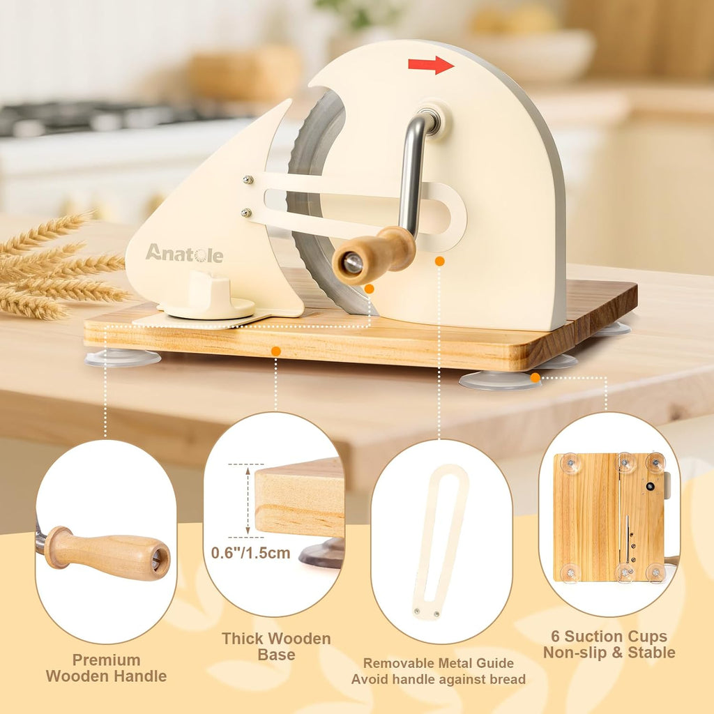 Anatole Foldable Manual Bread Slicer - Adjustable Thickness for Homemade Sourdough | Stainless Steel Blade & Suction Cups