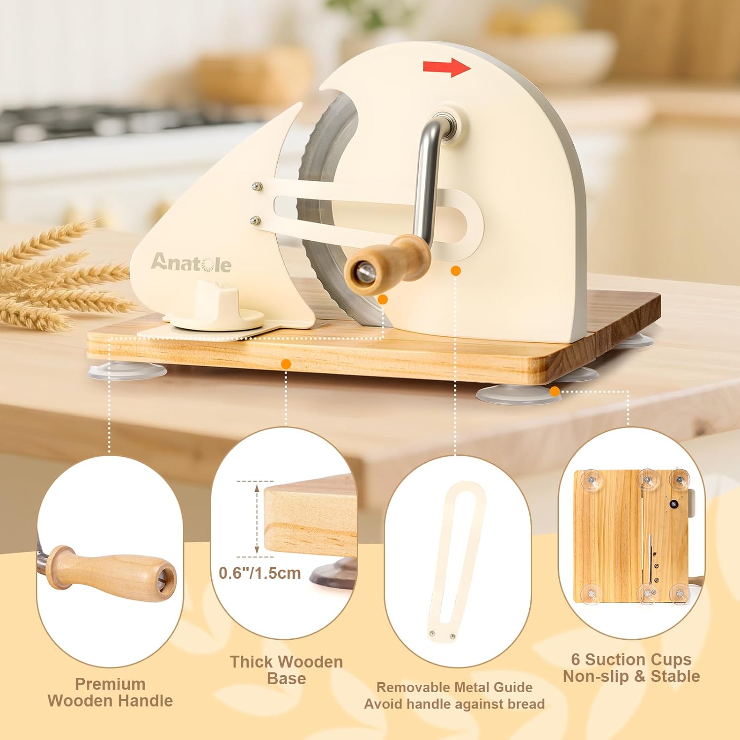 Anatole Foldable Manual Bread Slicer - Adjustable Thickness for Homemade Sourdough | Stainless Steel Blade & Suction Cups