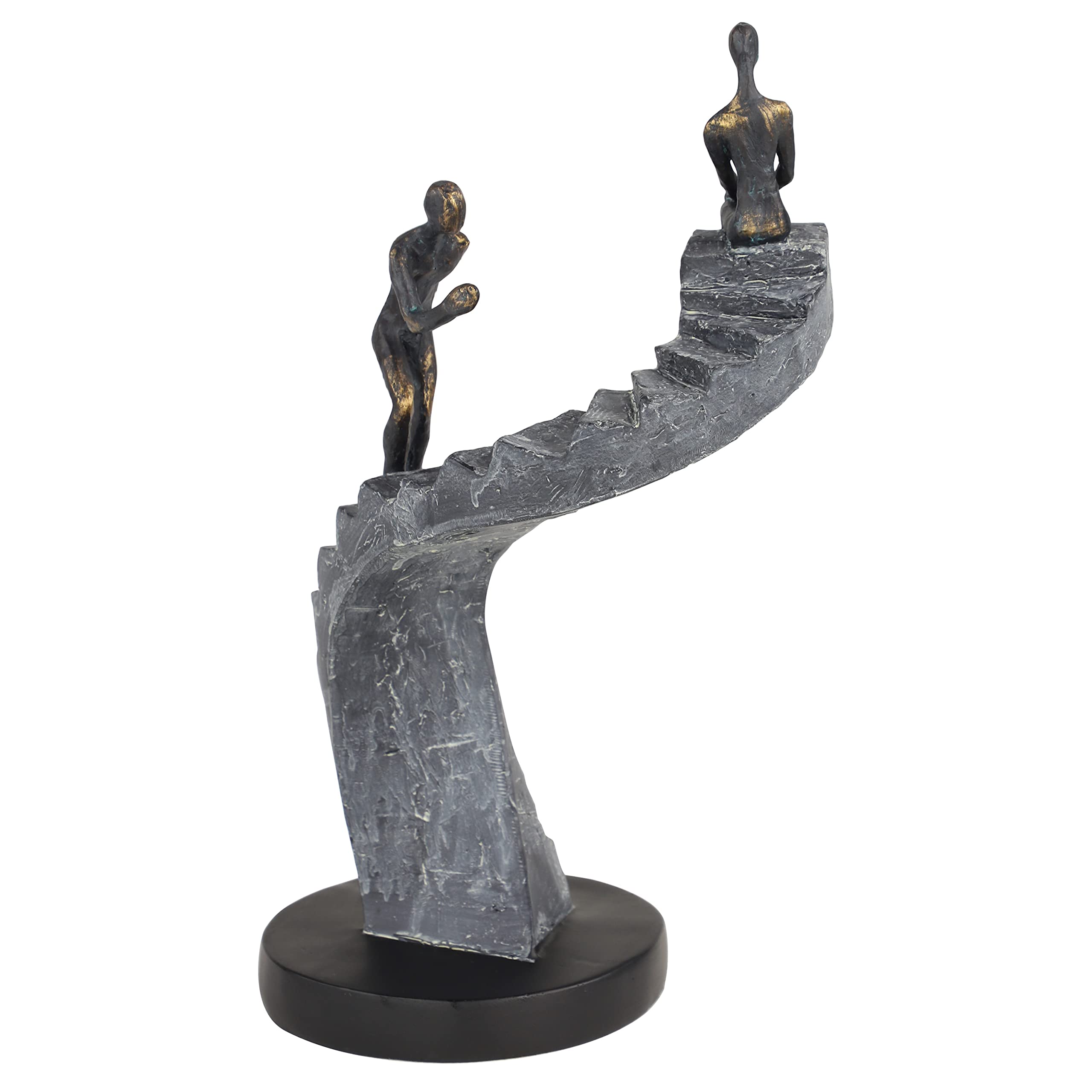 Deco 79 Polystone People Decorative Sculpture Home Decor Statue with Stairs, Accent Figurine 8" x 3" x 14", Black