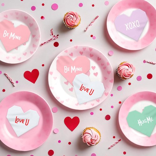 100 pcs Valentines Heart Shaped Napkins, Valentine's Day Cocktail Party Supplies, Heart Napkins for Kids Classroom Decor