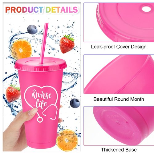 Bokon 50 Pcs Nurse Appreciation Tumbler with Straw and Lid, Bulk Nurse Week Gifts, 24 oz Reusable Plastic Cup, Multicolor Iced Water Bottle, for Appreciation & Graduation(Classic Style)