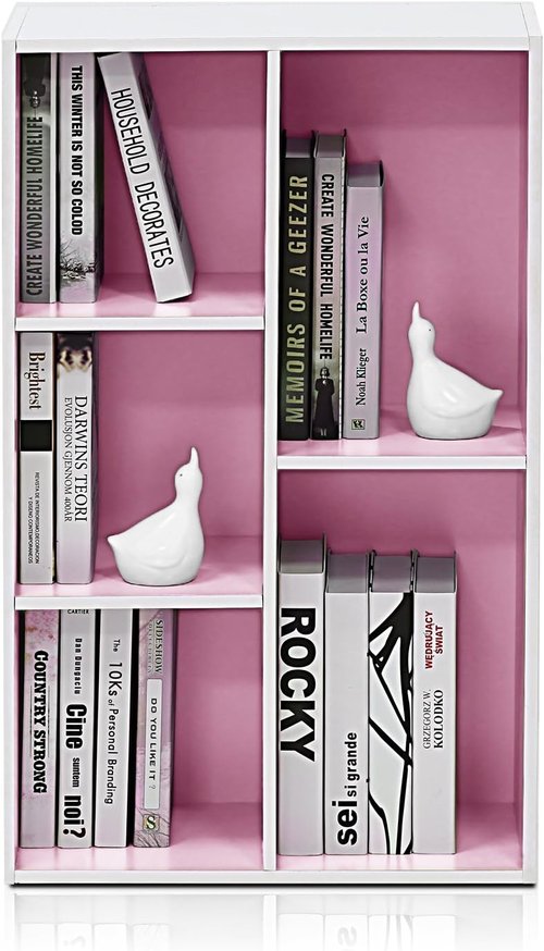 Furinno LUDER 5-Cube Bookshelf - Reversible Design, Easy Assembly | White/Pink, 9.4 x 19.5 x 31.5