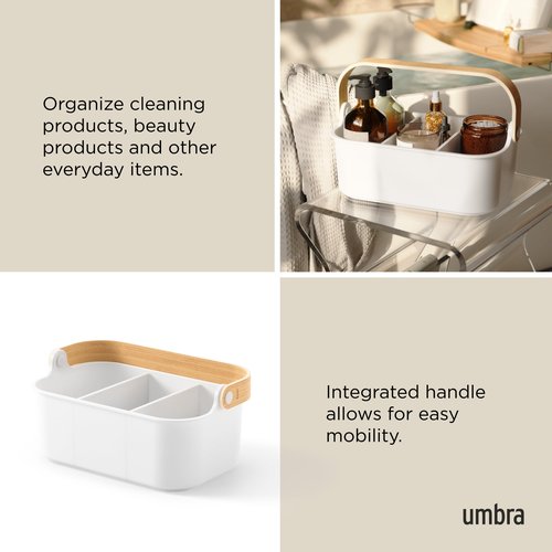 Umbra Bellwood Stackable Storage Bin, Multipurpose Caddy Organizer, 11 x 7 in, White/Natural