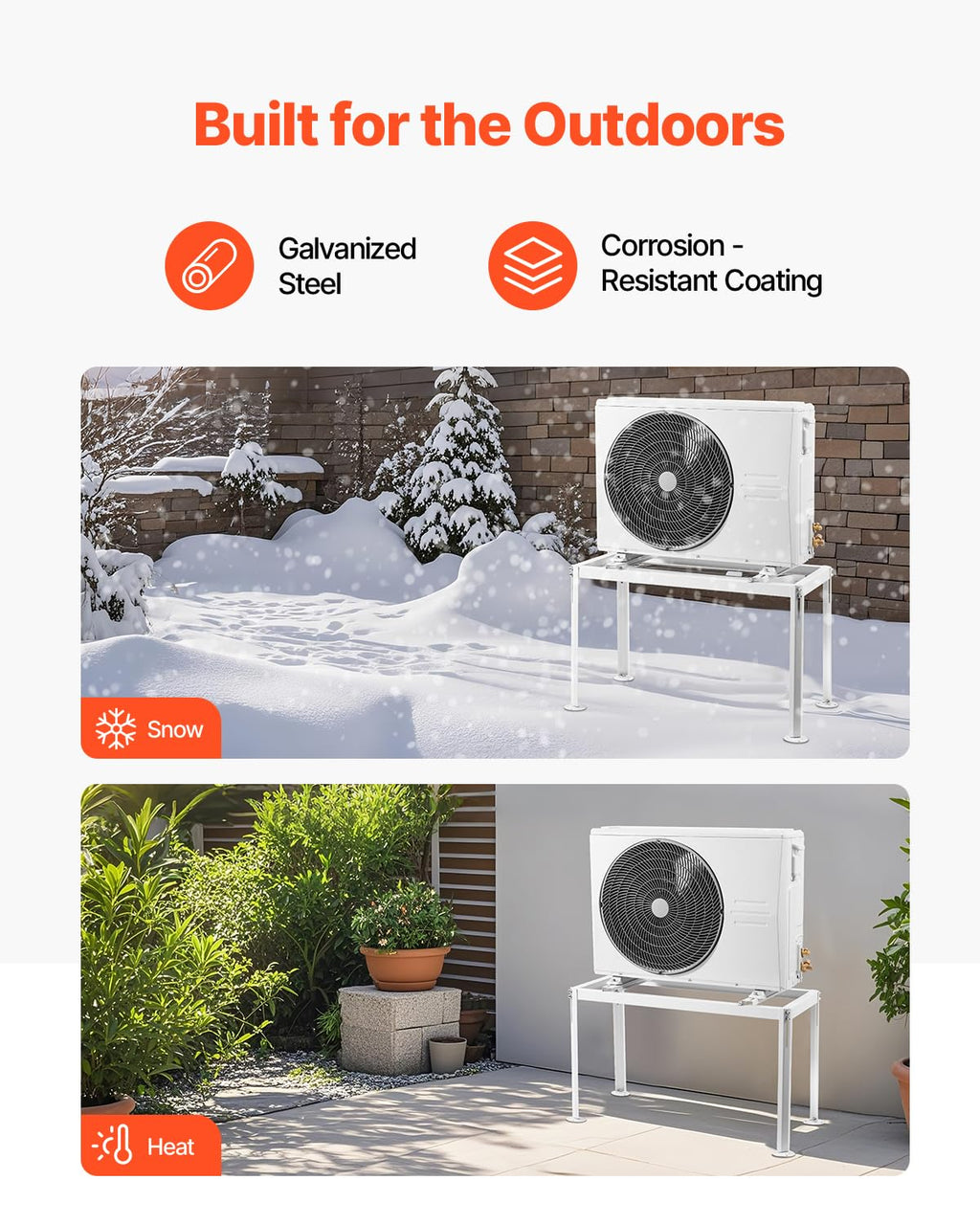 VEVOR Mini Split Ground Stand, Adjustable Anti-Vibration Mini Split Stand for 9000-36000 BTU Ductless Air Conditioner Heat Pump, Heavy Duty AC Base Bracket Floor Mount w/ 661LBS Max. Load Capacity