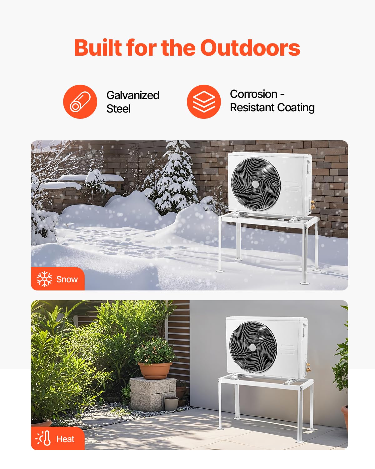VEVOR Mini Split Ground Stand, Adjustable Anti-Vibration Mini Split Stand for 9000-36000 BTU Ductless Air Conditioner Heat Pump, Heavy Duty AC Base Bracket Floor Mount w/ 661LBS Max. Load Capacity