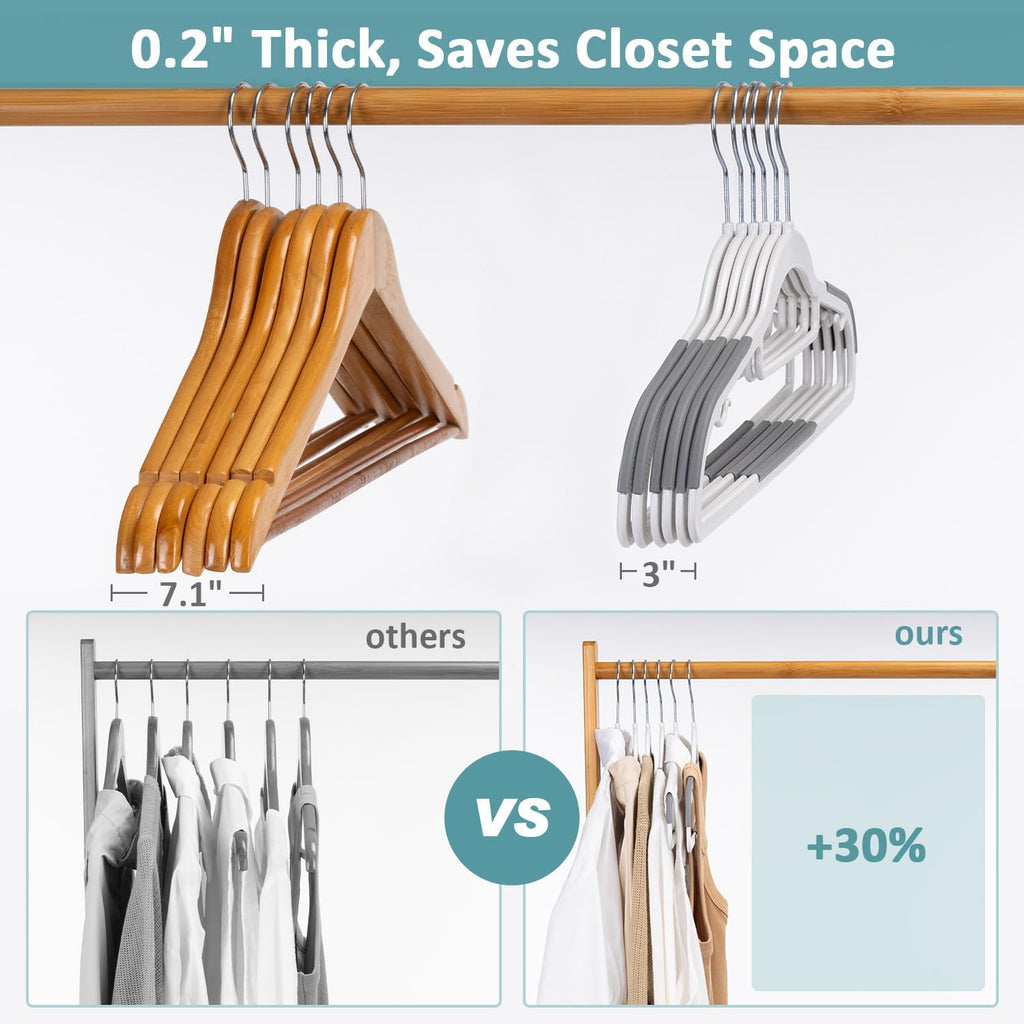 Skiennix 30-Pack Plastic Clothes Hangers - Space-Saving Non-Slip Design with 360° Swivel Hook | Slim & Sturdy Heavy-Duty Coat Hangers in White & Dark Gray