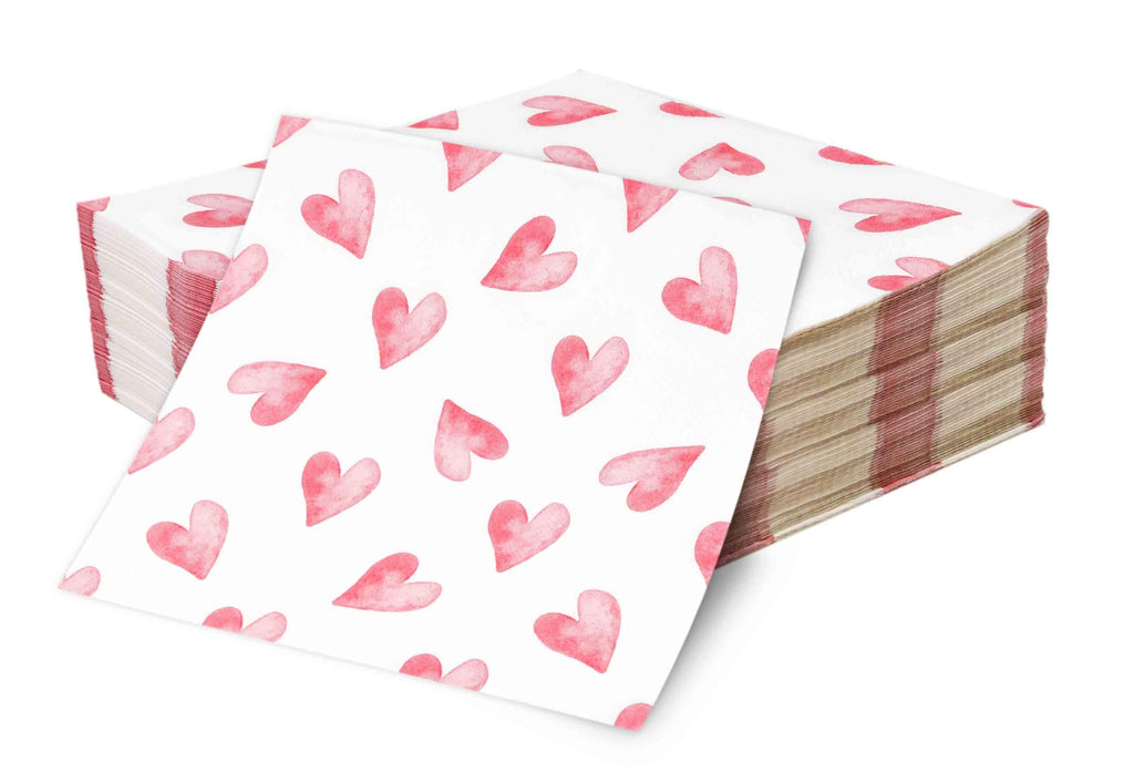 Gift Boutique Watercolor Heart Lunch Napkins, 50 Count 3-Ply Paper Napkins for Valentine’s Day Parties, Showers, Weddings & Events
