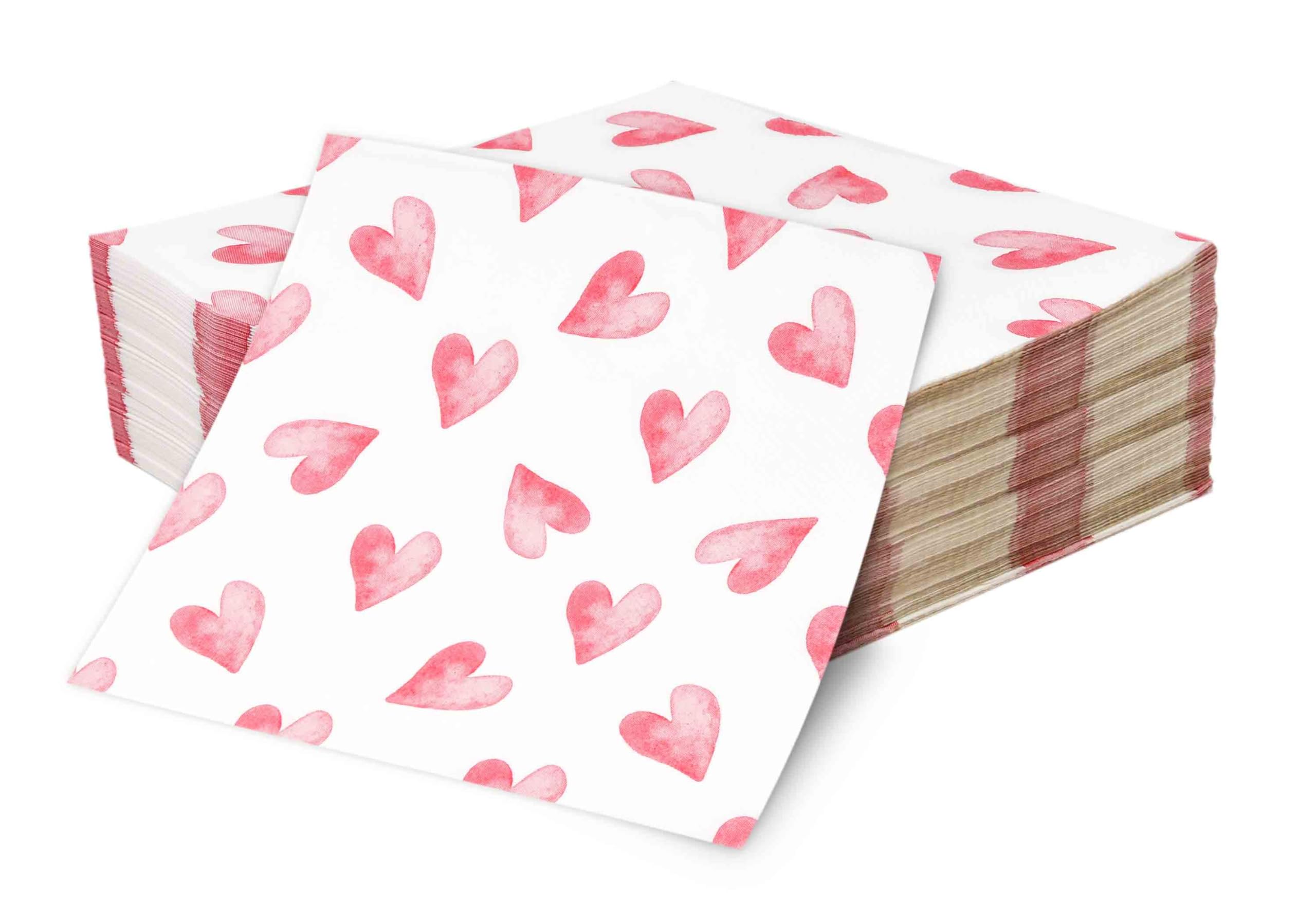 Gift Boutique Watercolor Heart Lunch Napkins, 50 Count 3-Ply Paper Napkins for Valentine’s Day Parties, Showers, Weddings & Events