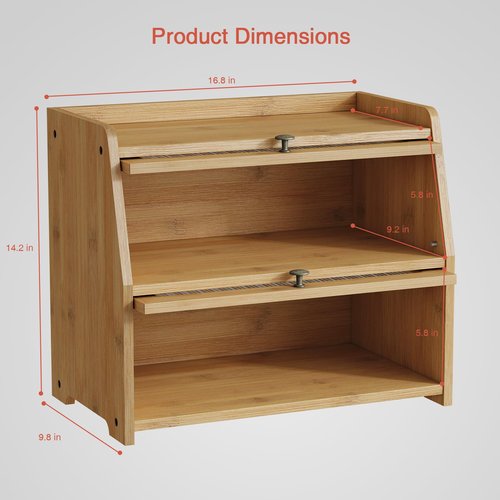 Goozii Large Bread Box for Kitchen Countertop, Double Layer Breadbox for Homemade Loaf Bread, Farmhouse Bread Storage Container Bin for Kitchen Counter Pantry Cupboard (Natural Bamboo)