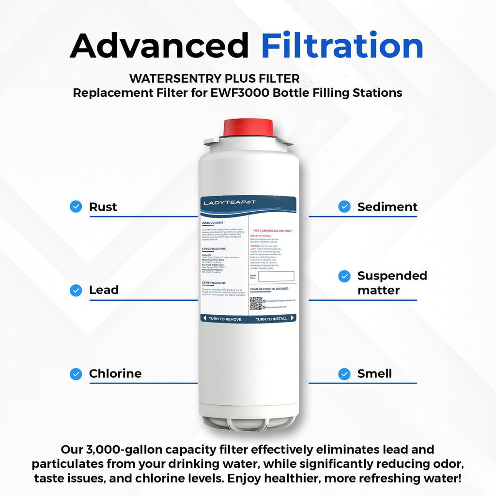 LADYTEAPOT Water Filter Replacement, Compatible with Elkay 51300C ezH20, EWF3000 and Halsey Taylor Bottle Filling Stations (No Chip - 2 Pack)