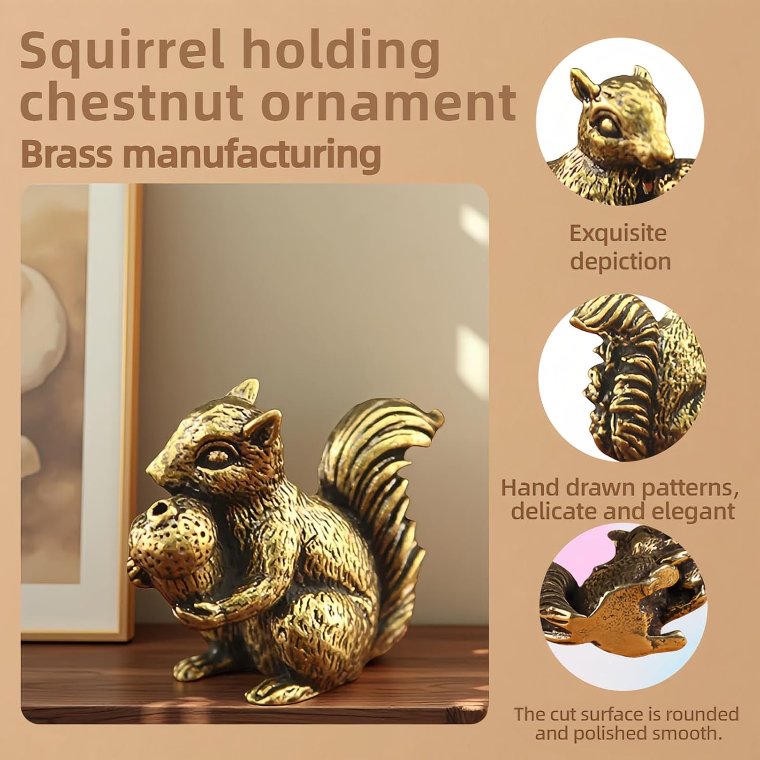 Vintage Bronze Squirrel Statue - Hand-Polished Solid Copper Desk Decor & Paperweight | Perfect Gift for Home Office (41mm)