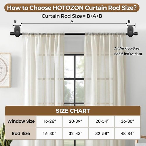 HOTOZON No-Drill Curtain Rods | Adjustable 32-86 Inches | Renter-Friendly Black Drapery Rods