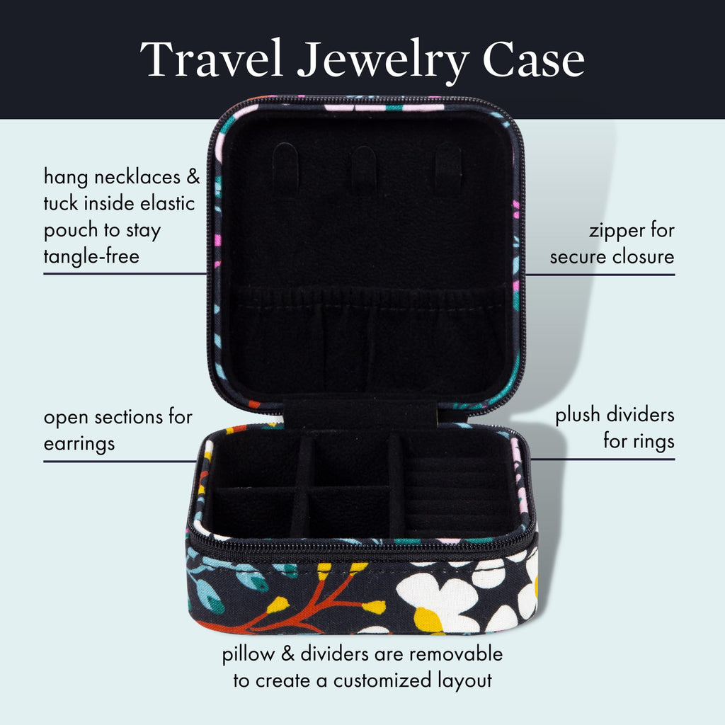 kate spade new york Small Travel Jewelry Case, Black Jewelry Box to Organize Rings, Necklaces, Earrings, Fall Floral