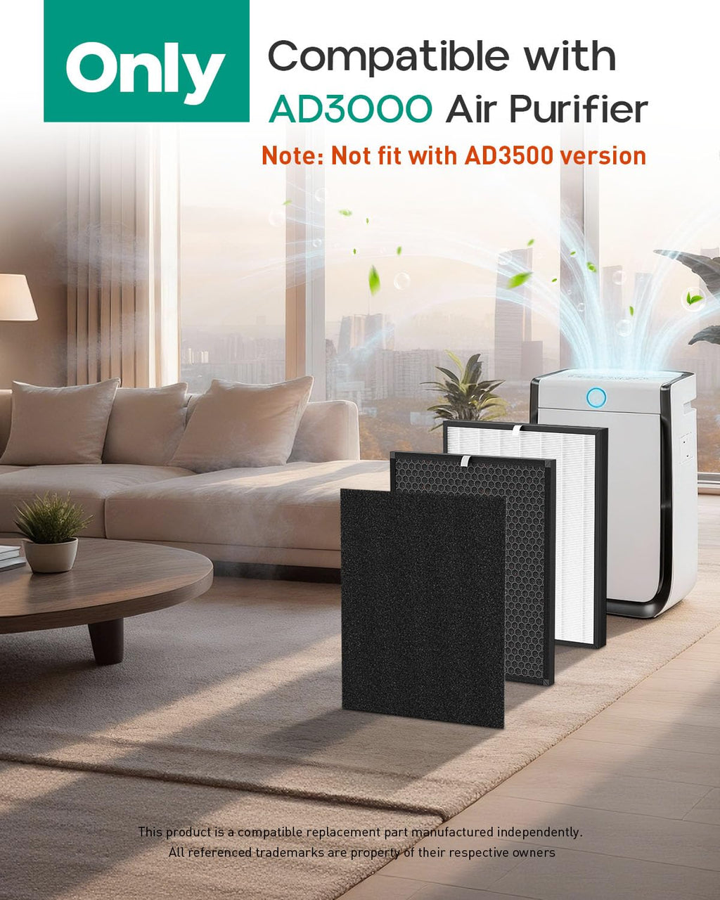 Elnuliros Replacement Filter Compatible with AD3000 AD3000M AD3000Pro Air Cleaner Puri-Fier, Not for AD3500 Version, Include 1 Premium Filter + 1 Carbon Filter + 4 Pre-Filters