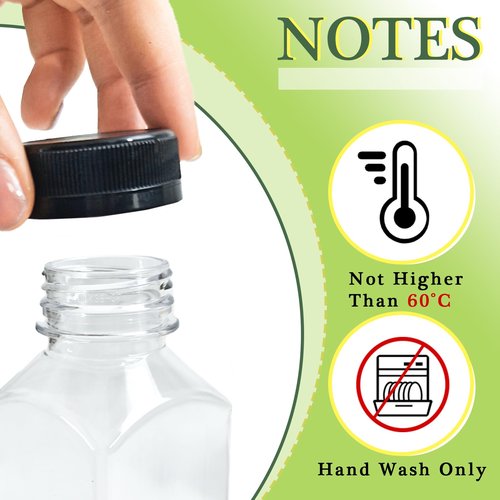 Slomg 3 Pcs 12oz Plastic Juice Bottles with Caps, Disposable Clear Juicing Containers with Brush and Labels, Reusable Empty Bulk Travel Water Bottles for Milk Tea Coffee Smoothie Drink Beverages