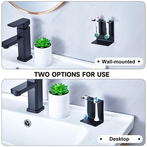Electric Toothbrush Head Holder, Oukimly Toothbrush Holder Wall Mounted or Desktop, Metal Tooth Brush Holder, Shower Brush Head Holder, Electric Toothbrush Holder for Bathroom (Black, Small)