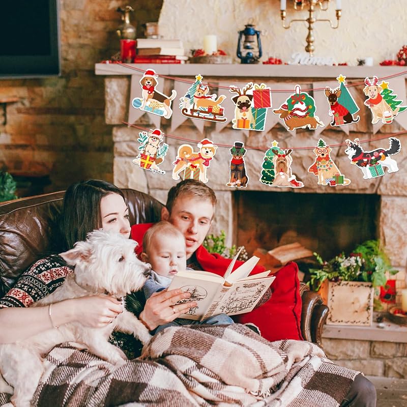 Dog Christmas Banner Garland - 4.9ft Puppy Themed Holiday Decor