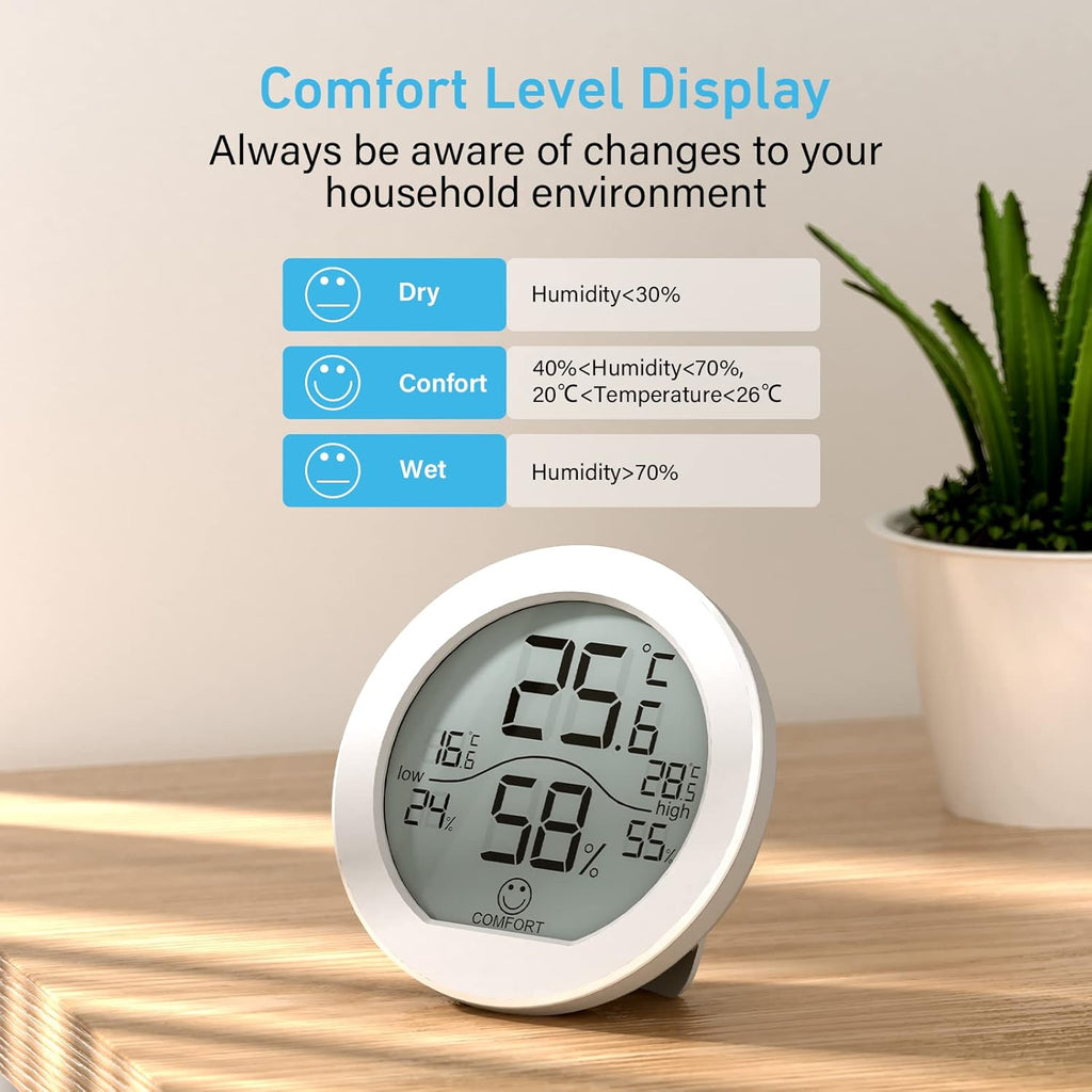 SECRUI Hygrometer Thermometer - Accurate Indoor Humidity & Temperature Meter | LCD Display, 2-Pack, White