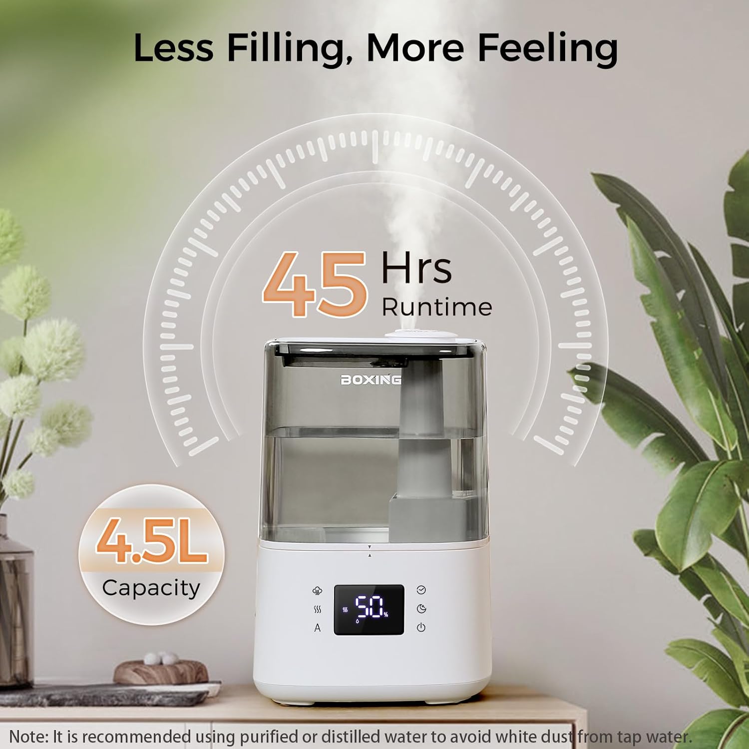 BOXING Ultrasonic Humidifier - 4.5L Warm & Cool Mist Essential Oil Diffuser with Remote | Quiet Sleep Mode, Auto Shut-Off, 45H Runtime