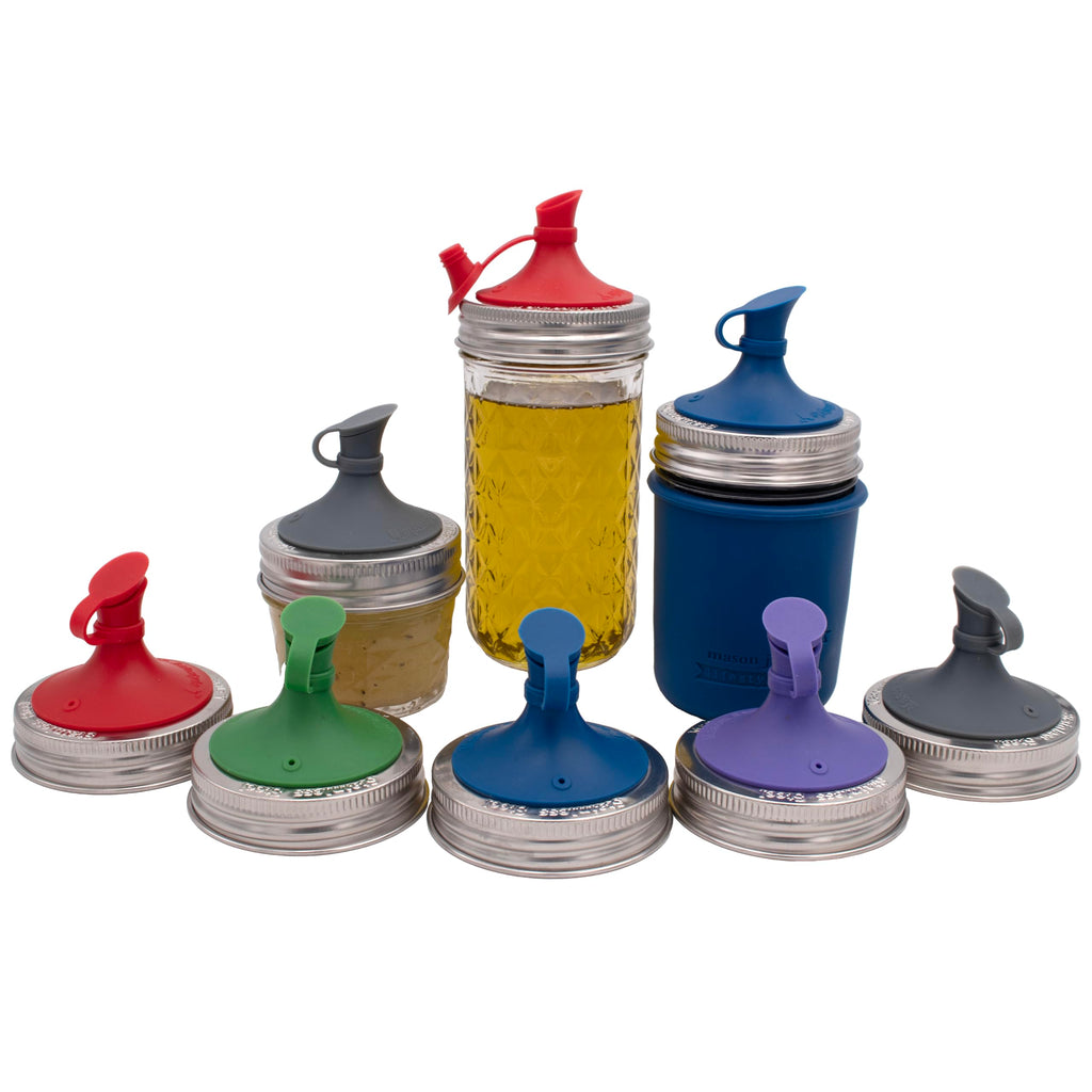 Deep Blue Oil Cruet Pour Spout Silicone Insert for Mason Jars (2 Pack, Regular Mouth)