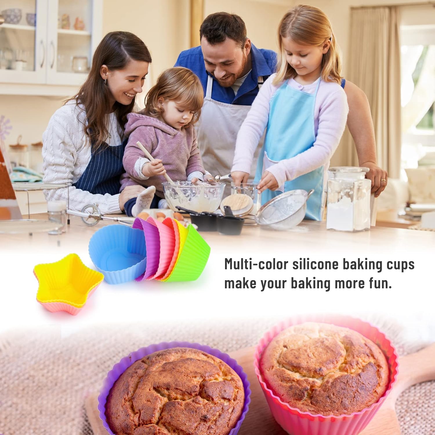 Skiennix Silicone Cupcake Liners - 24Pcs Reusable Nonstick Baking Molds in Fun Shapes for Kids