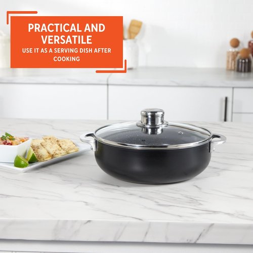IMUSA 3.2Qt Bistro Ceramic Nonstick Caldero/Dutch Oven with Glass Lid, Black