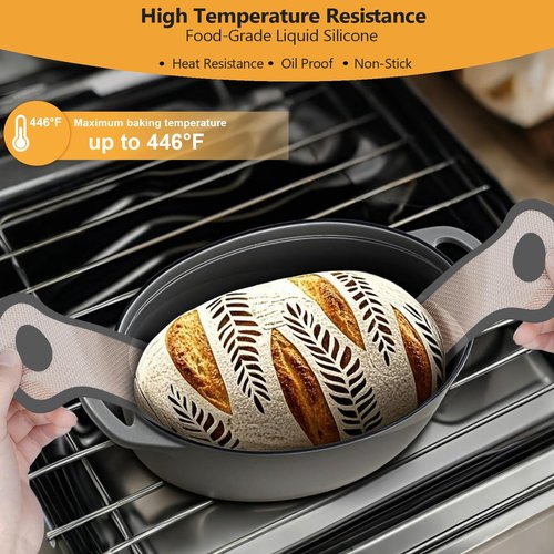 Silicone Bread Sling, Round and Oval Dutch Oven Baking Mat with Upgraded Handles, Non-Stick & Easy Clean Baking Mat to Transfer Sour Dough Easily, 2 Pcs Reusable Bread Mat Set