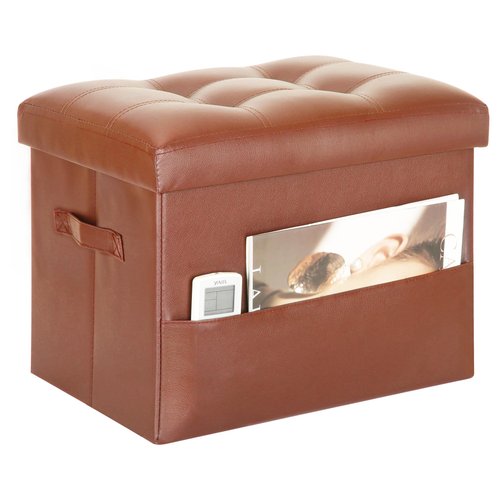 BelugaHelper Storage Ottoman Foot Rest Stool. Folding Ottoman with Storage with Thicker Foam Padded Seat. 330 lbs Footstool Bench for Living Room, Bedroom, Home Office Table, 17x13x13in, Light Brown