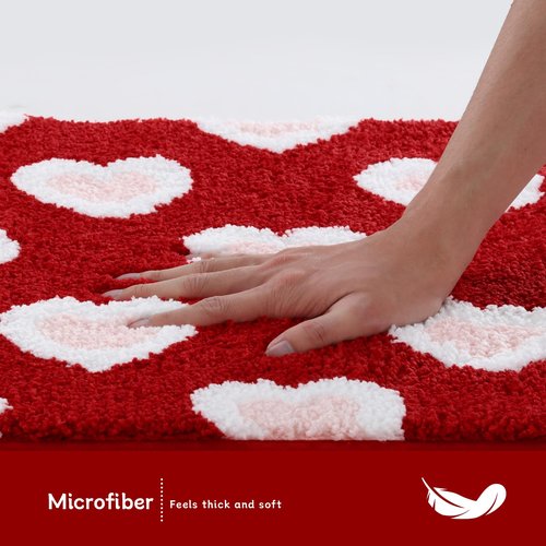 Moutina Valentines Day Bathroom Rug 16x24 Inch, Soft and Absorbent Tufted Love Heart Bath Mat Non Slip Washable, Valentines Bathroom Bedroom Decor for Couples
