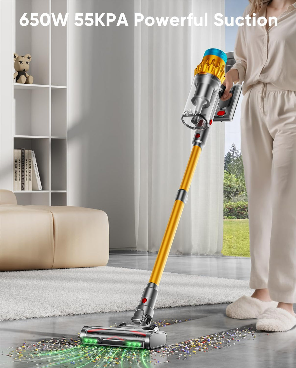 Skiennix Cordless Vacuum Cleaner - 600W Power, 70 Mins Runtime, Anti-Tangle Brush, 1.8L for Pet Hair & Carpet (Blue)
